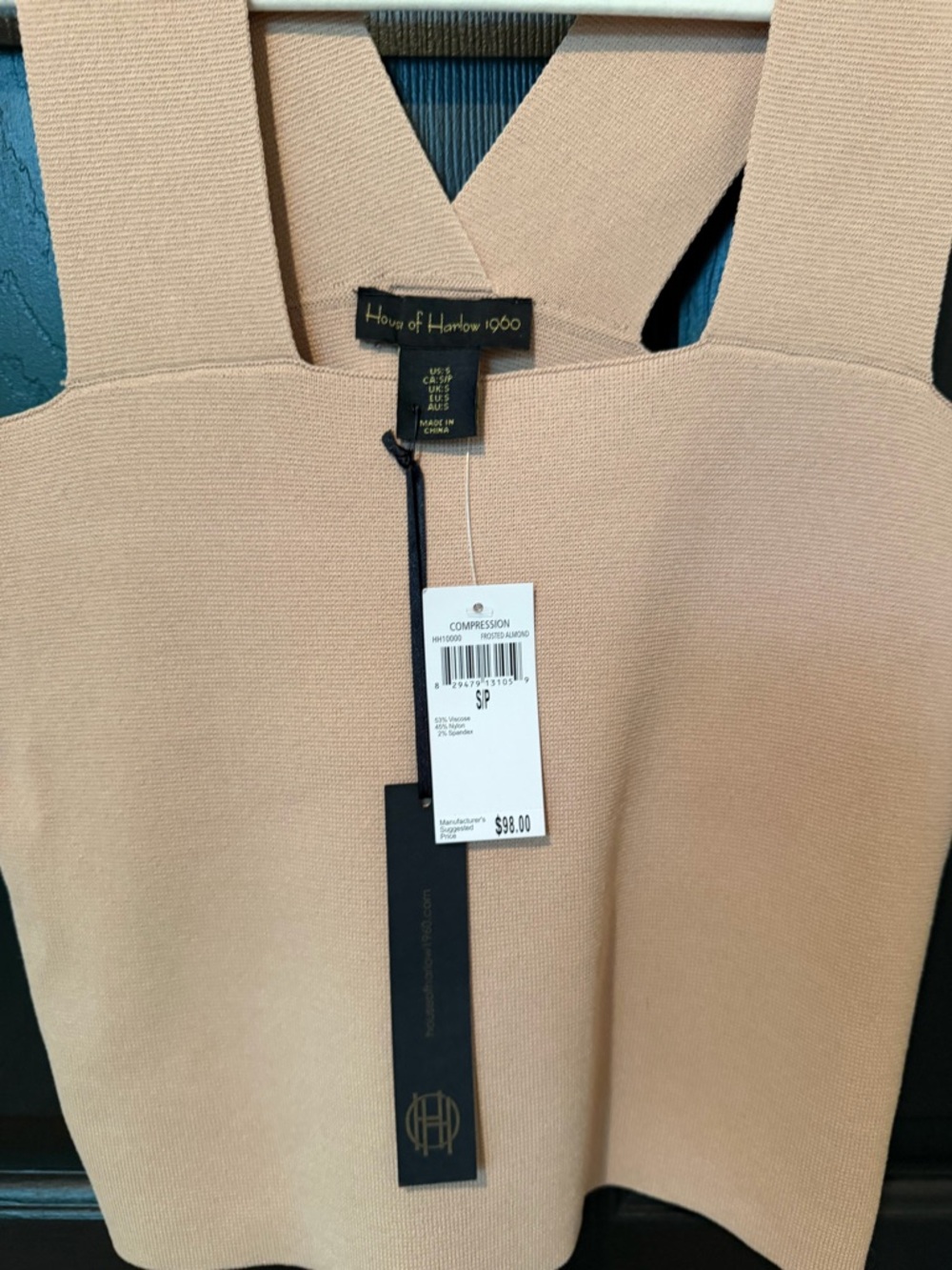 House of Harlow 1960 Compression Knit Tank NWT Toasted Almond Wide Strap Top - Picture 6 of 15